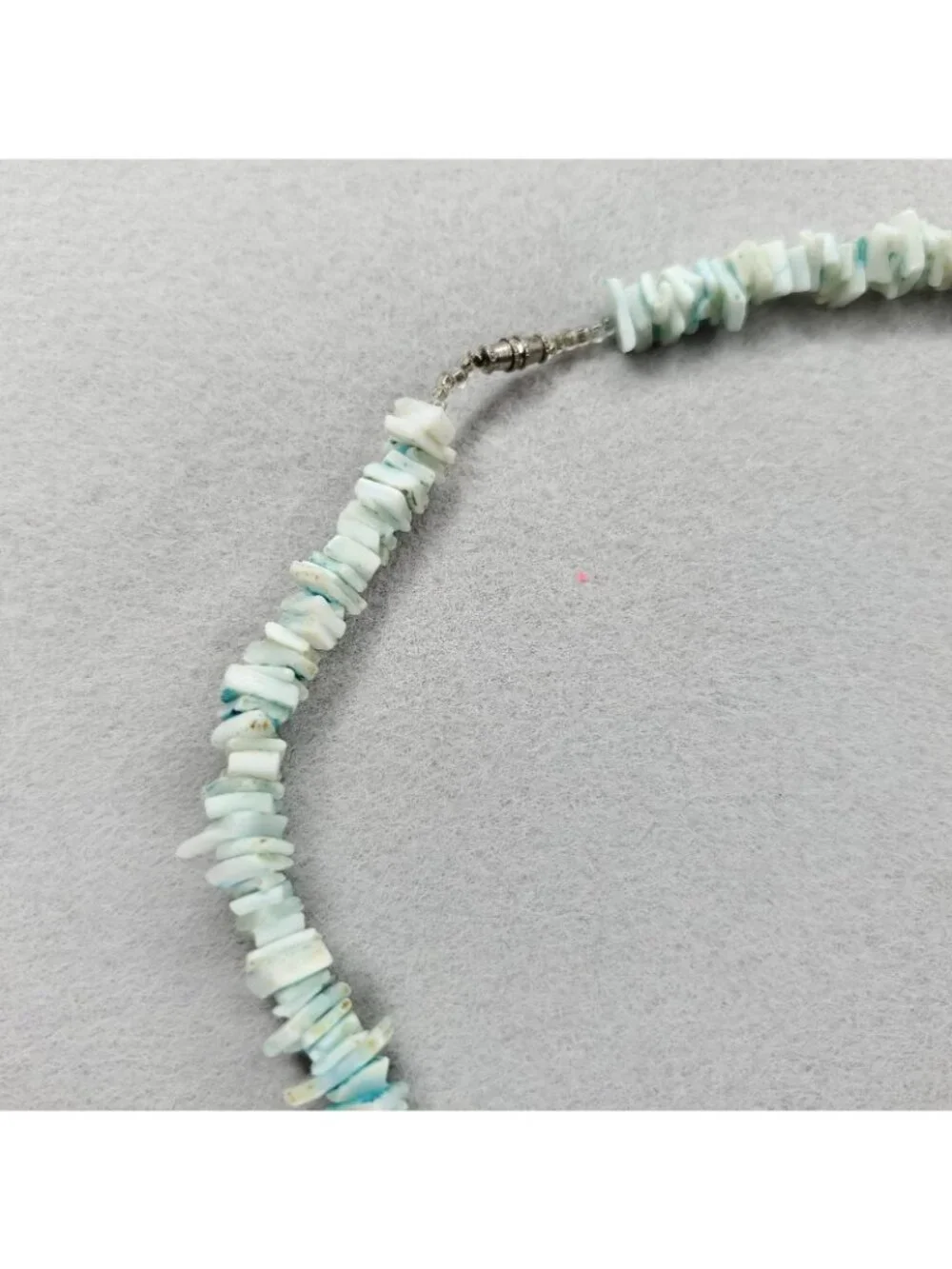 Vintage Beaded Shell Necklace Blue Beach Tiki Boho 16